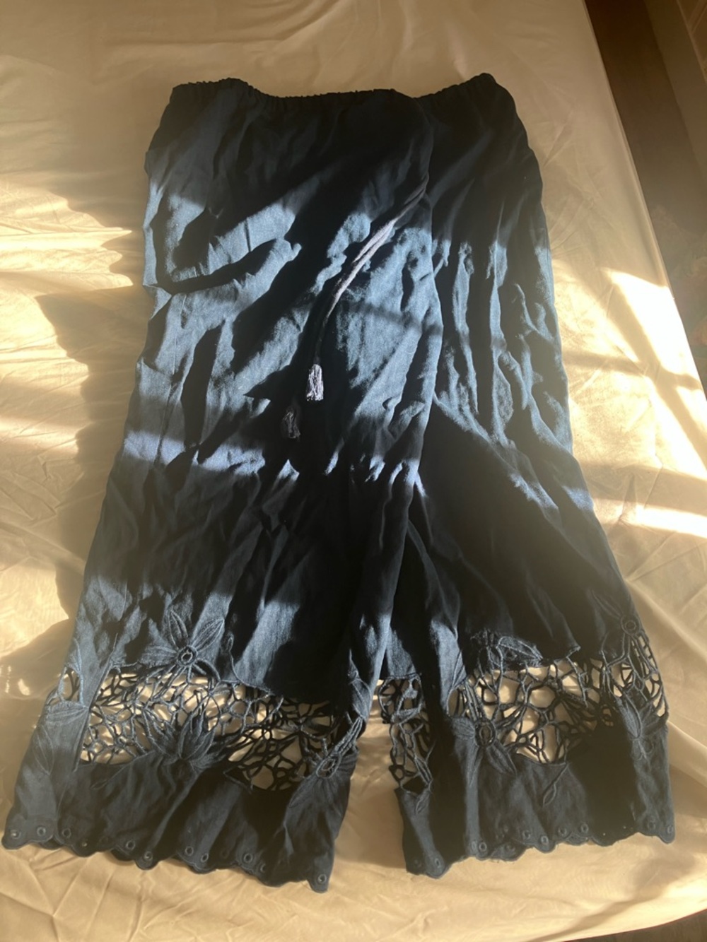 Navy Lace Hem Capri Pants
